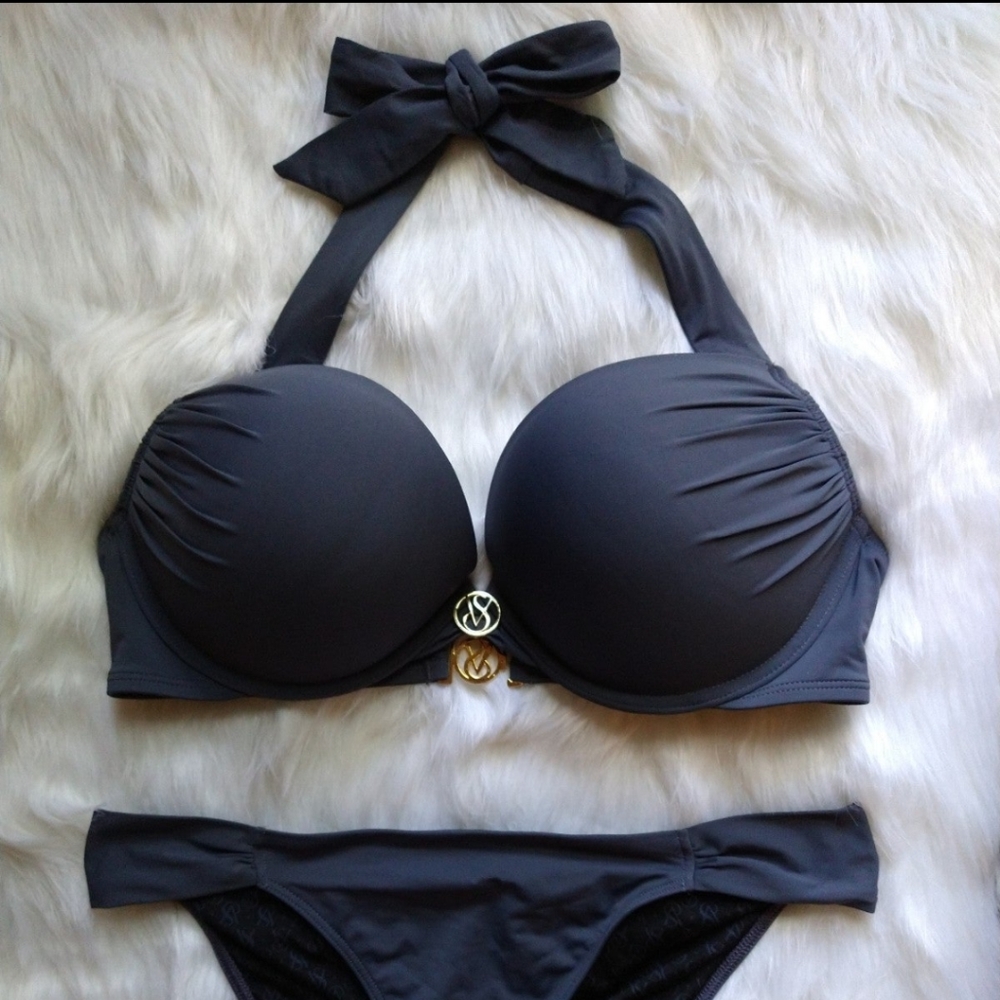 Victoria's Secret Bombshell Swim Bikini~36C/M~Gorgeous Gunmetal!